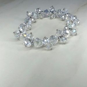 Crystal Glass Bead Silver Tone Stretchy Bracelet